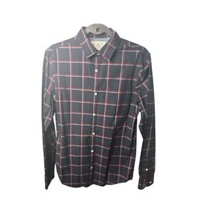Original Penguin Men's Long Sleeve Button Down Plaid Shirt Black Red White